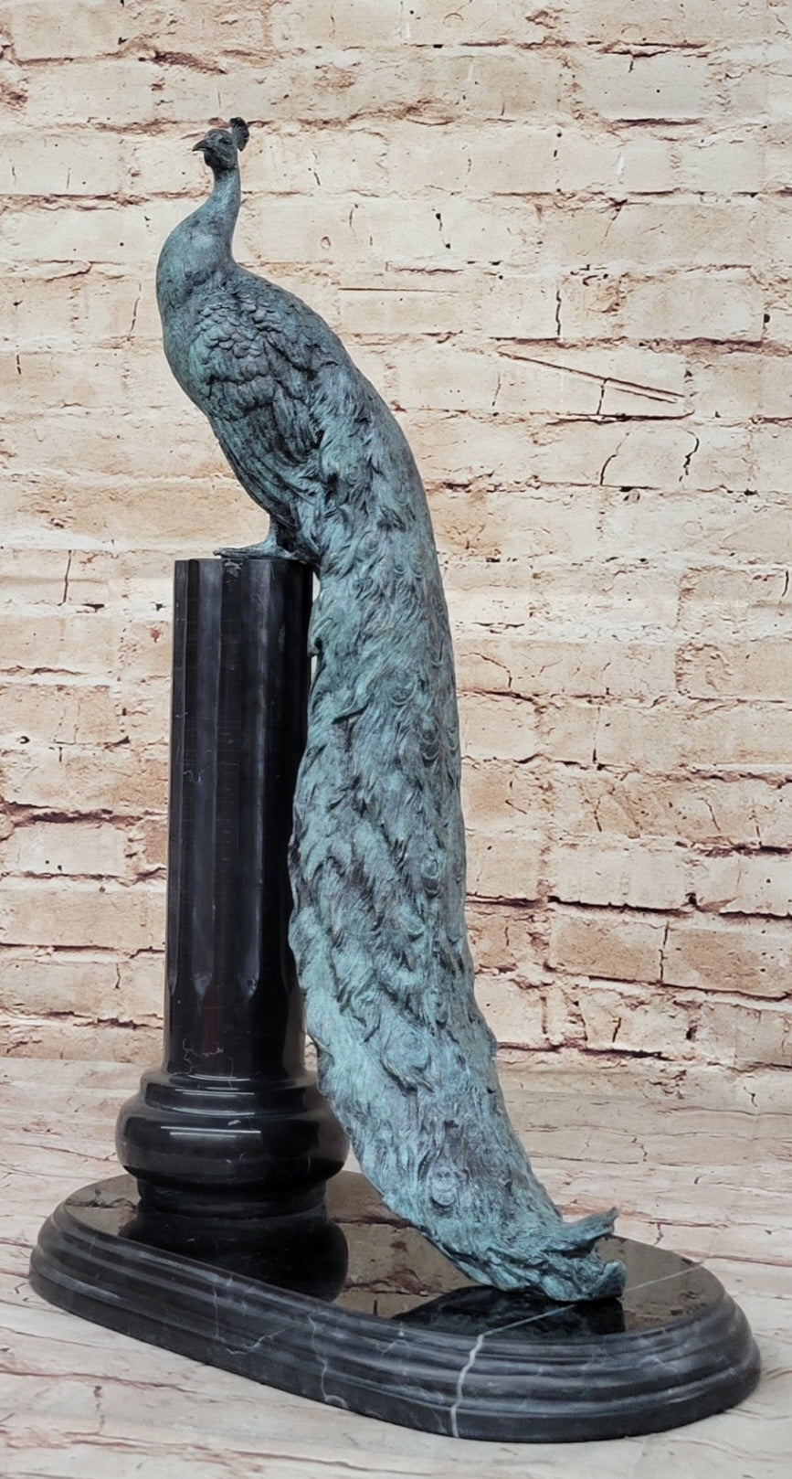 Bronze Peacock on Marble Pedestal - Signed Original Milo