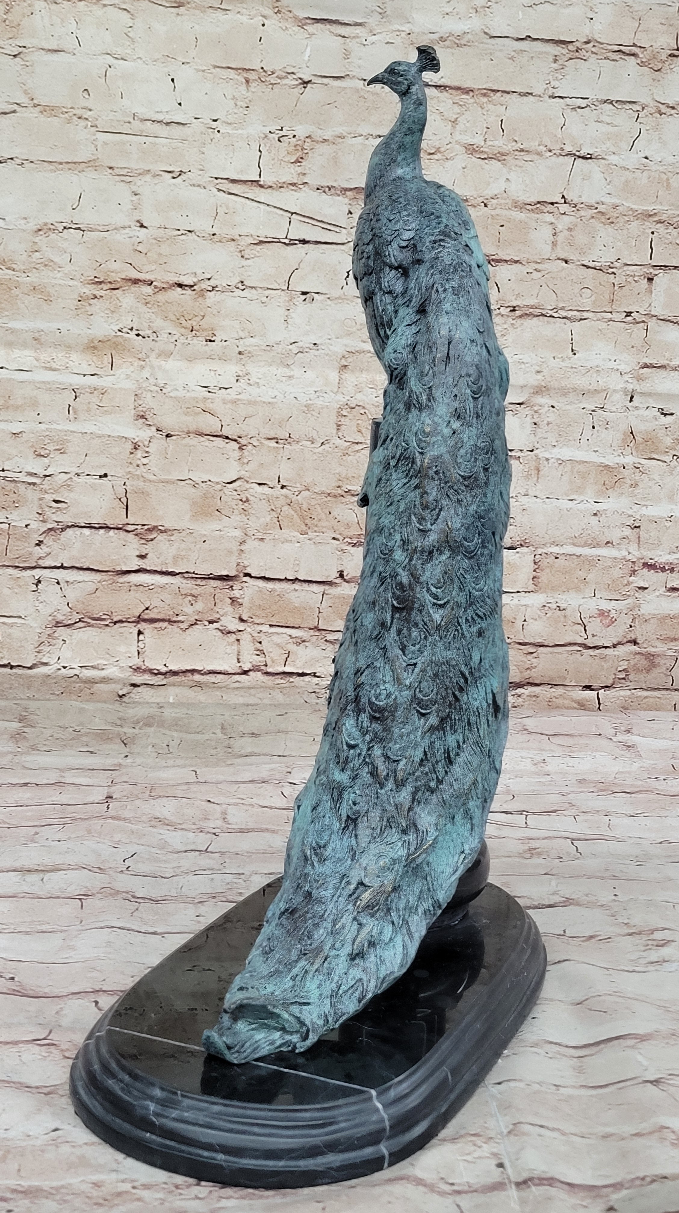Bronze Peacock on Marble Pedestal - Signed Original Milo