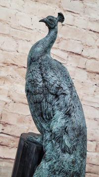 Bronze Peacock on Marble Pedestal - Signed Original Milo