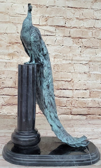 Bronze Peacock on Marble Pedestal - Signed Original Milo