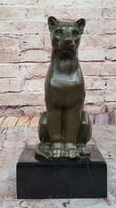 Panther Puma Cougar Cat Bronze Sculpture on Marble Base