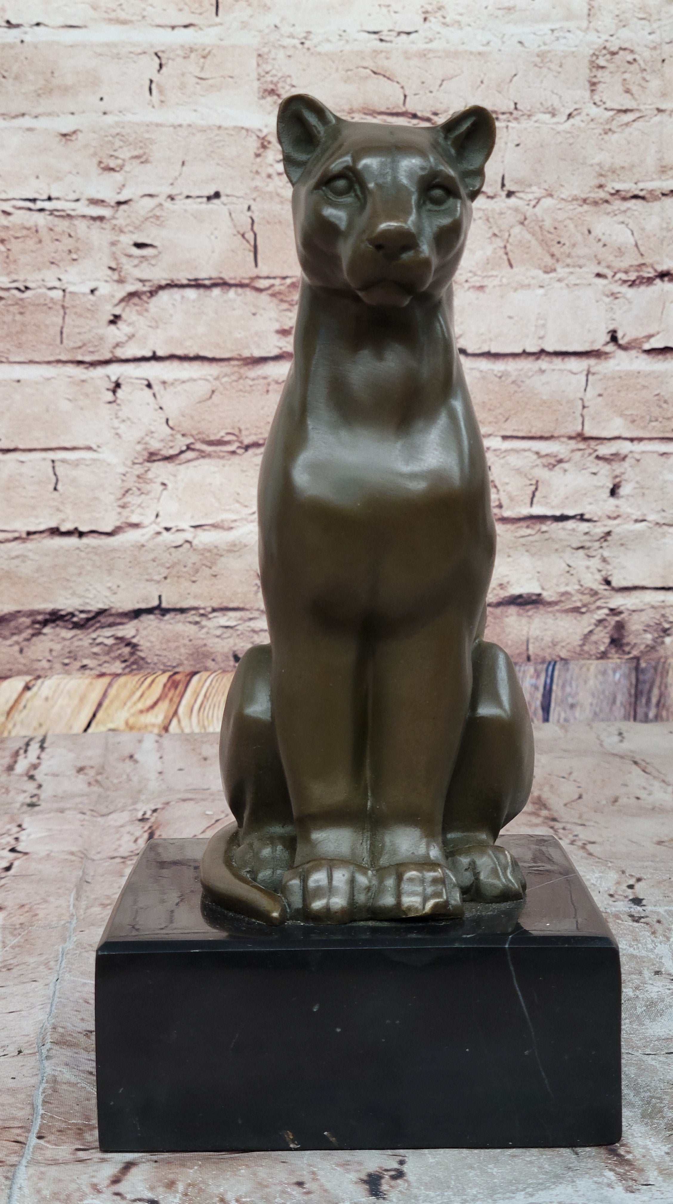 Panther Puma Cougar Cat Bronze Sculpture on Marble Base