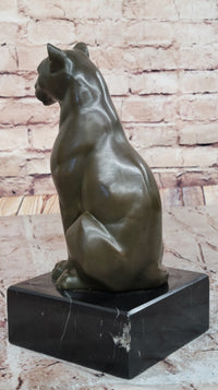 Panther Puma Cougar Cat Bronze Sculpture on Marble Base