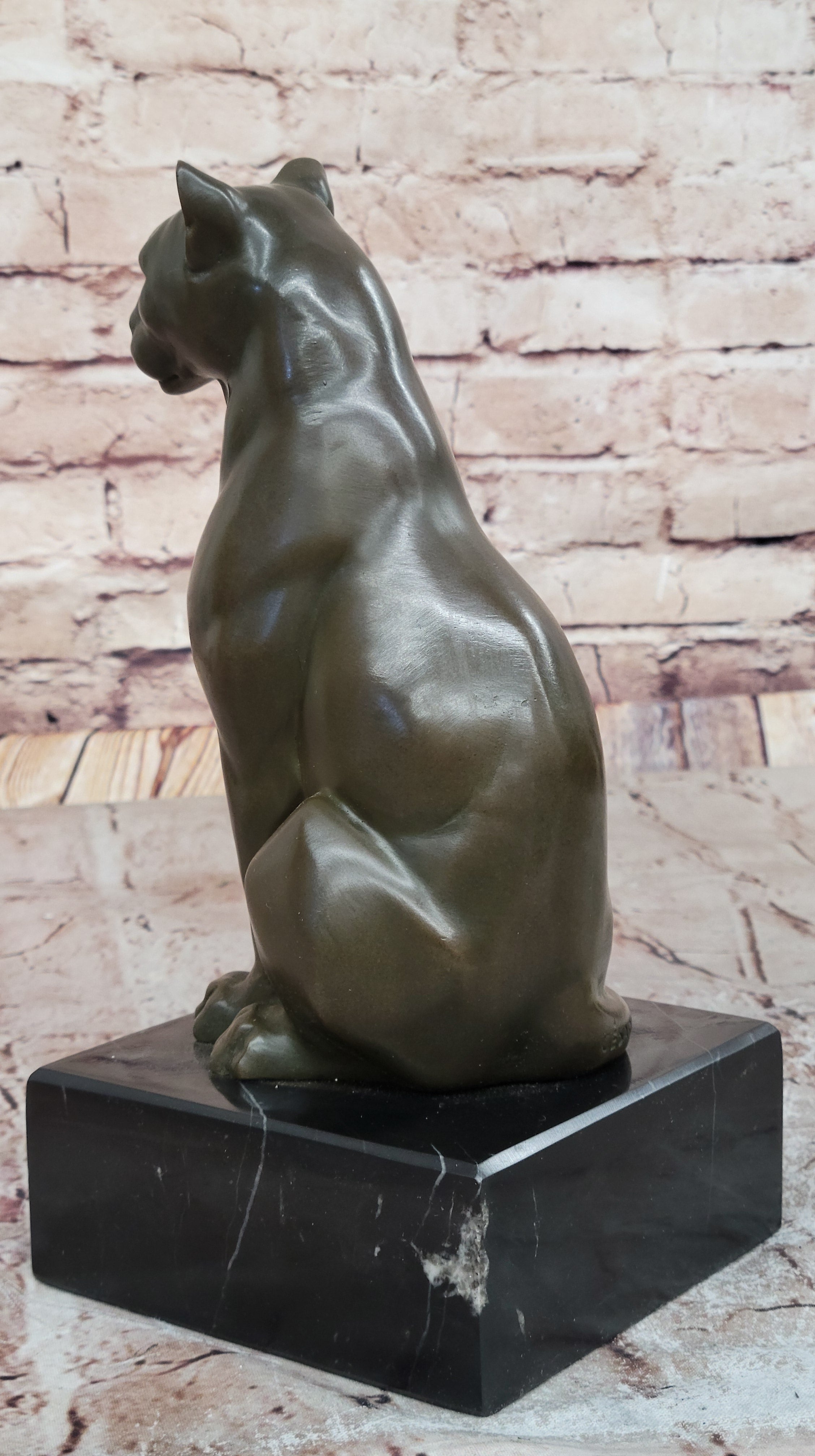 Panther Puma Cougar Cat Bronze Sculpture on Marble Base