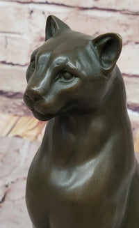 Panther Puma Cougar Cat Bronze Sculpture on Marble Base