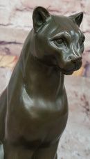 Panther Puma Cougar Cat Bronze Sculpture on Marble Base