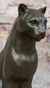 Panther Puma Cougar Cat Bronze Sculpture on Marble Base
