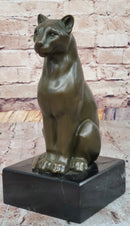 Panther Puma Cougar Cat Bronze Sculpture on Marble Base
