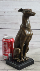 Greyhound Guardian Dog Bronze Sculpture Signed on Marble Base