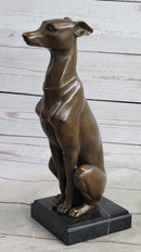 Greyhound Guardian Dog Bronze Sculpture Signed on Marble Base