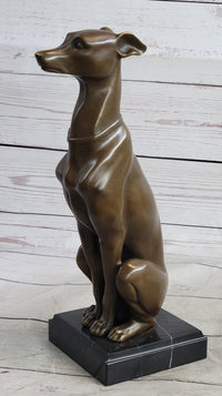 Greyhound Guardian Dog Bronze Sculpture Signed on Marble Base
