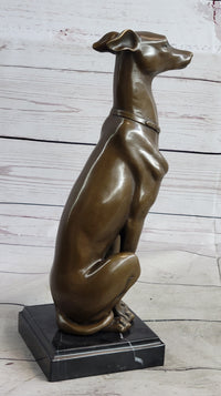 Greyhound Guardian Dog Bronze Sculpture Signed on Marble Base