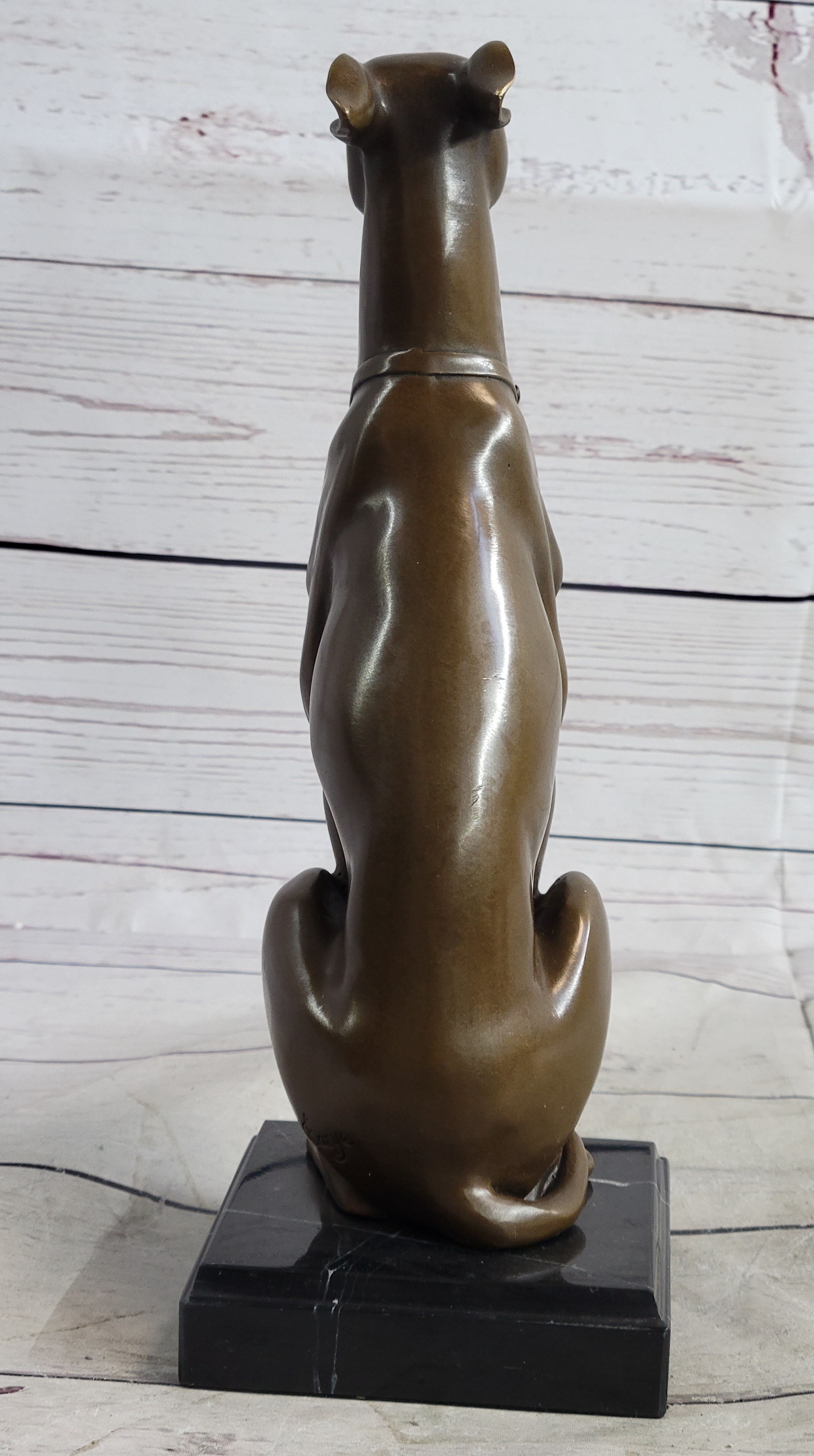 Greyhound Guardian Dog Bronze Sculpture Signed on Marble Base
