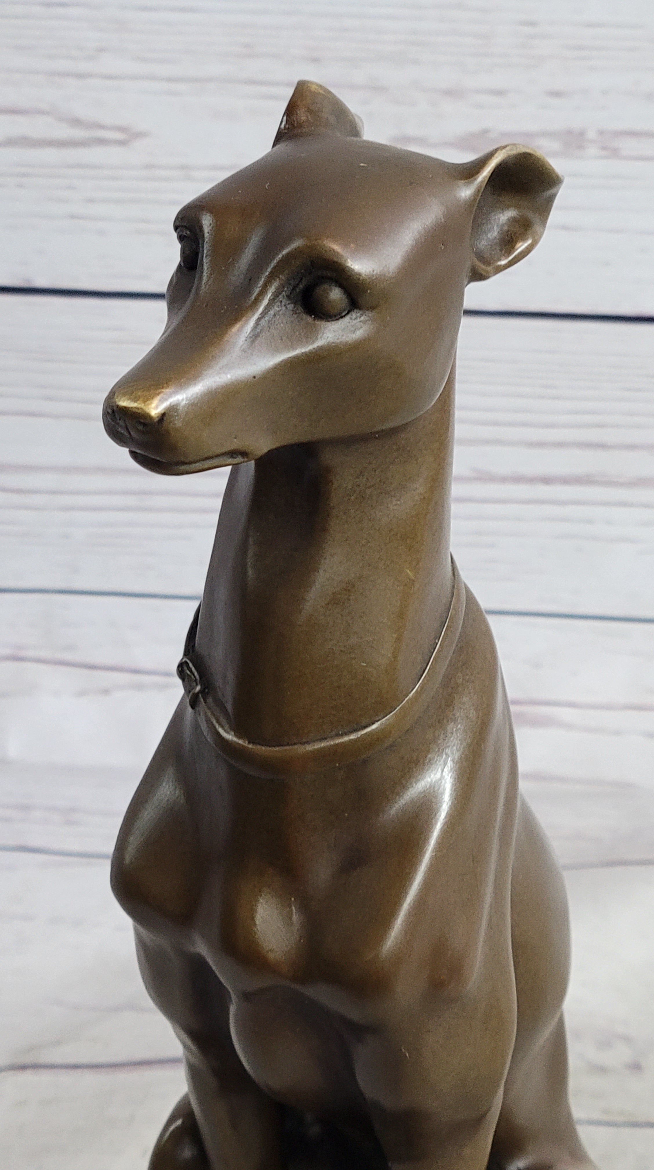 Greyhound Guardian Dog Bronze Sculpture Signed on Marble Base