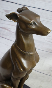 Greyhound Guardian Dog Bronze Sculpture Signed on Marble Base