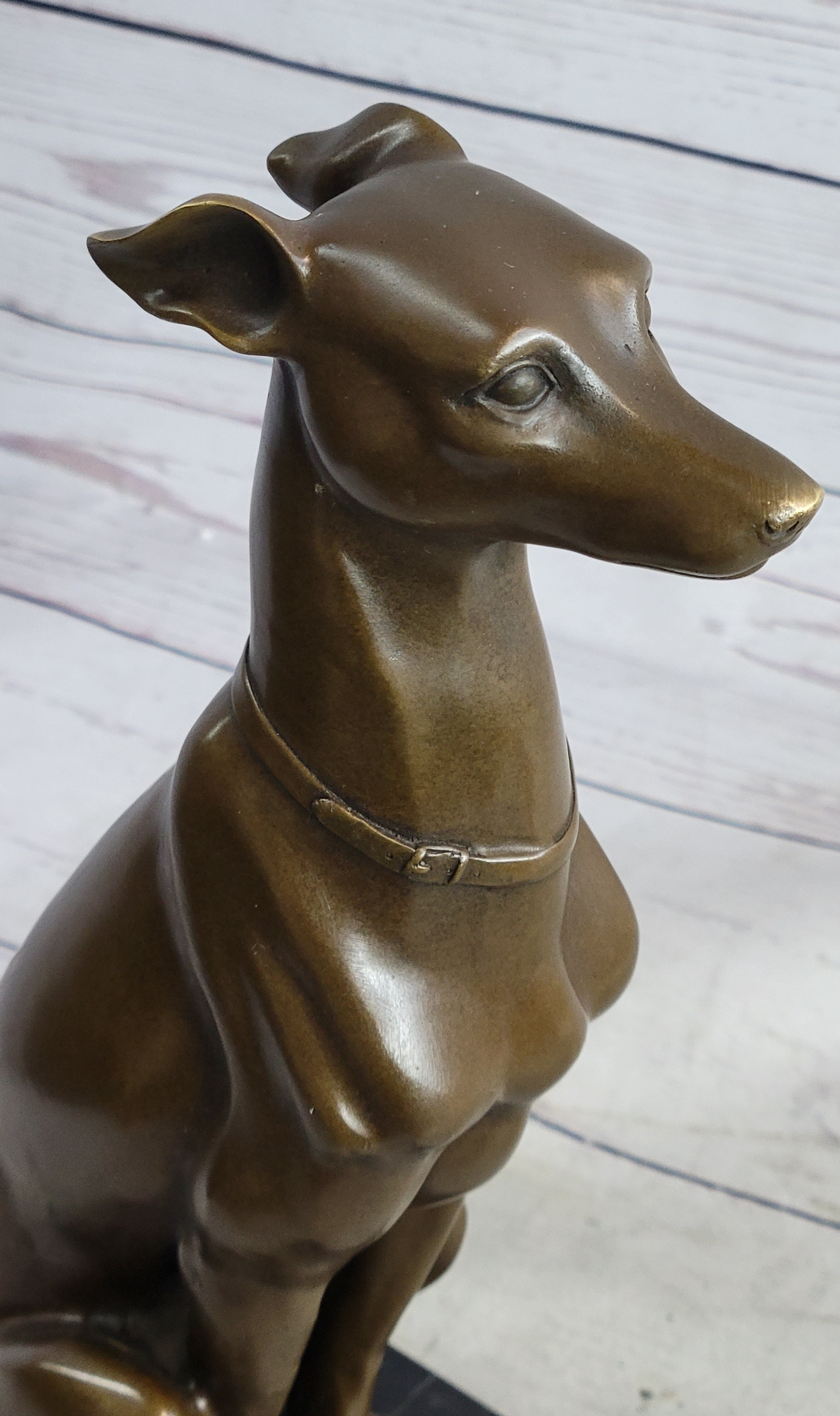 Greyhound Guardian Dog Bronze Sculpture Signed on Marble Base