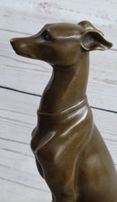 Greyhound Guardian Dog Bronze Sculpture Signed on Marble Base