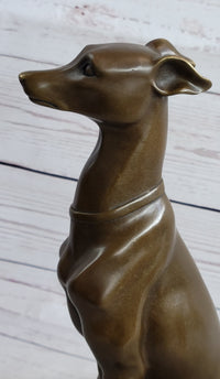 Greyhound Guardian Dog Bronze Sculpture Signed on Marble Base