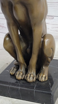 Greyhound Guardian Dog Bronze Sculpture Signed on Marble Base