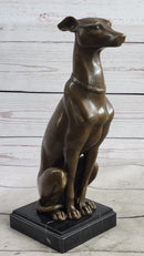 Greyhound Guardian Dog Bronze Sculpture Signed on Marble Base