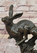 Pair of Running Rabbits Hares Bunnies Bronze Sculpture Signed Art