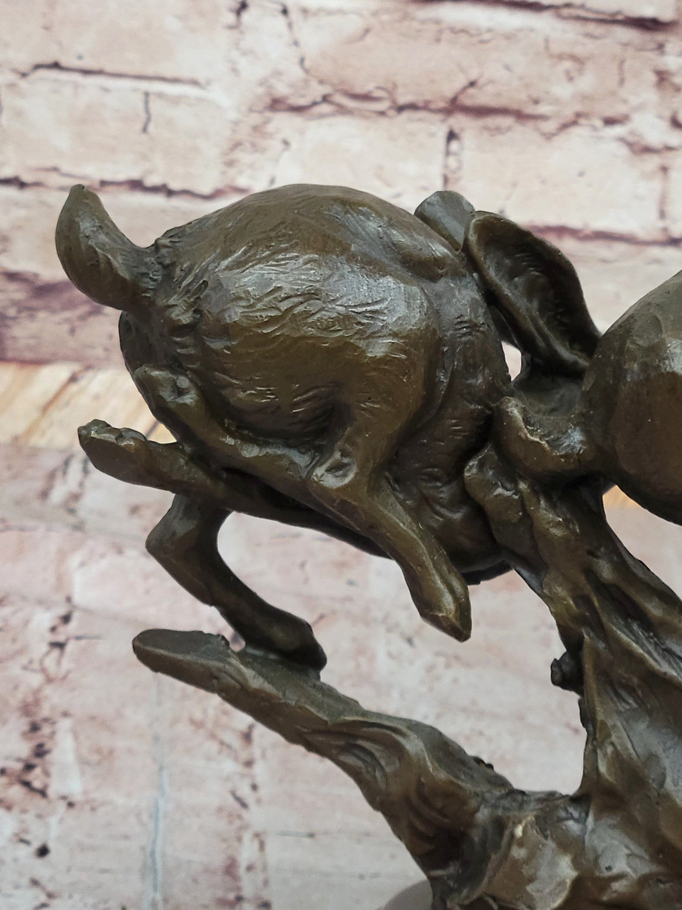 Pair of Running Rabbits Hares Bunnies Bronze Sculpture Signed Art
