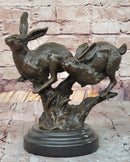Pair of Running Rabbits Hares Bunnies Bronze Sculpture Signed Art