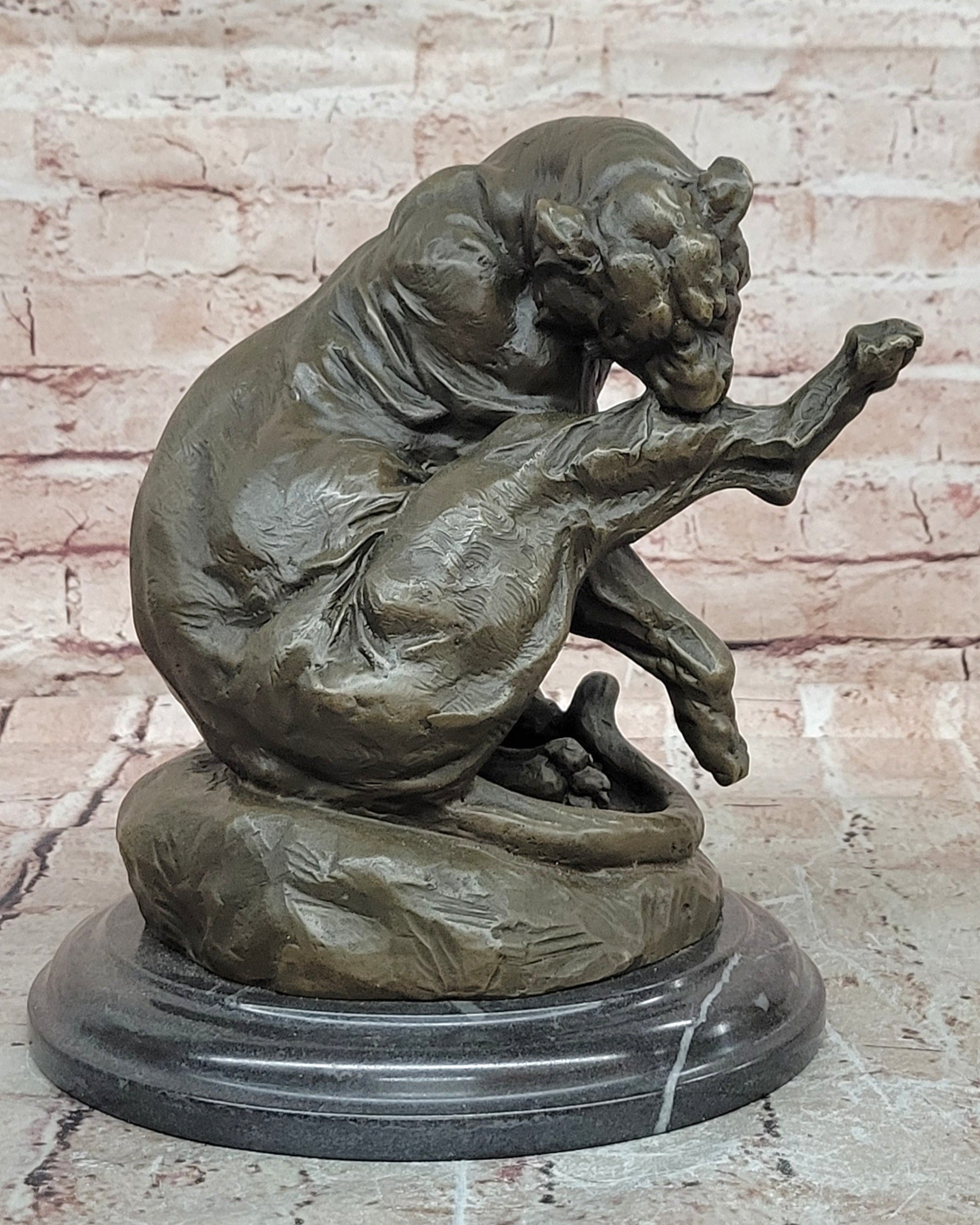 Handcrafted Mountain Lion Bronze Wildlife Sculpture by Merculiano Figurine