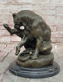 Handcrafted Mountain Lion Bronze Wildlife Sculpture by Merculiano Figurine