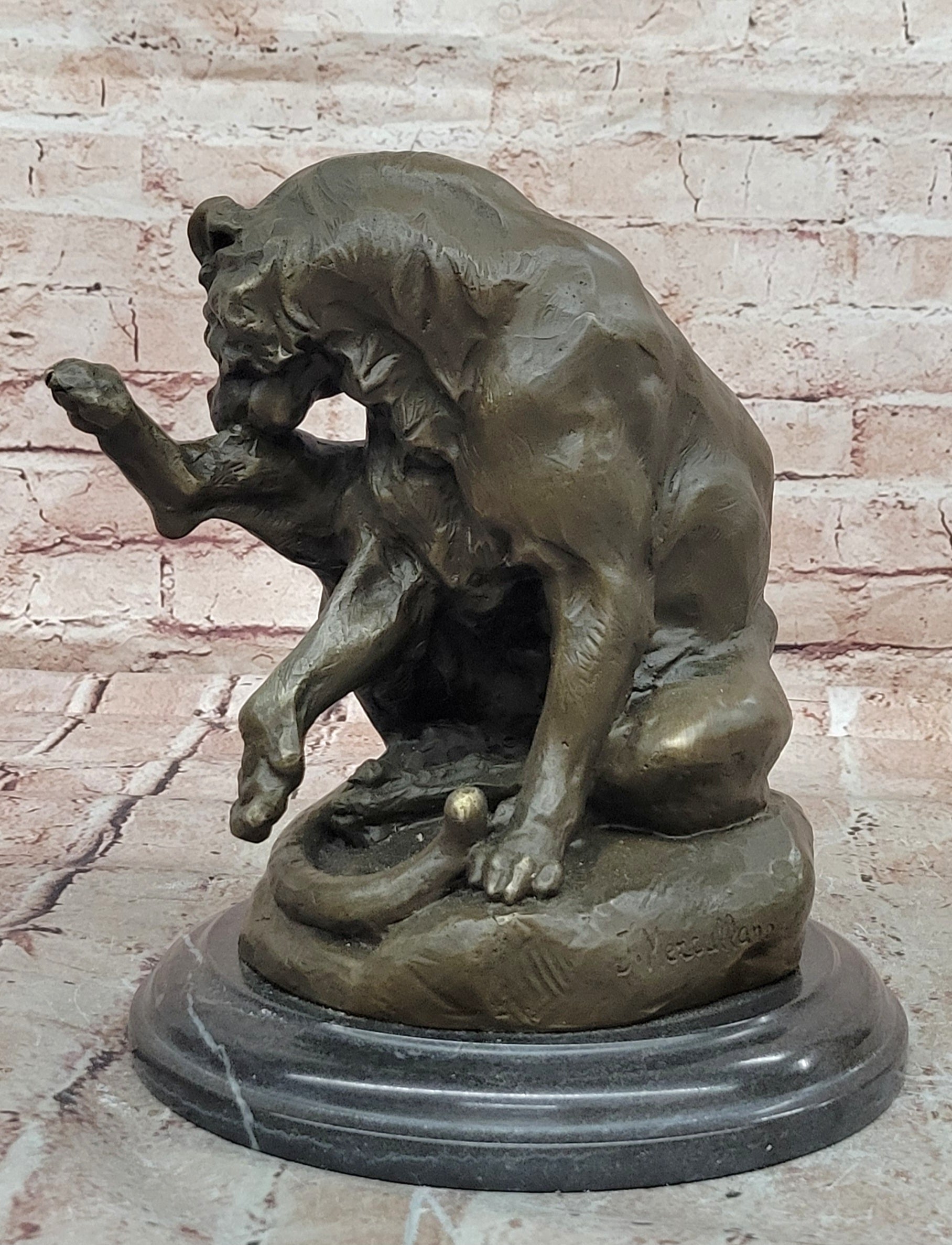 Handcrafted Mountain Lion Bronze Wildlife Sculpture by Merculiano Figurine