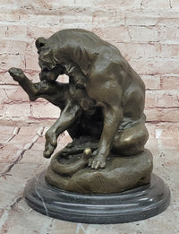 Handcrafted Mountain Lion Bronze Wildlife Sculpture by Merculiano Figurine
