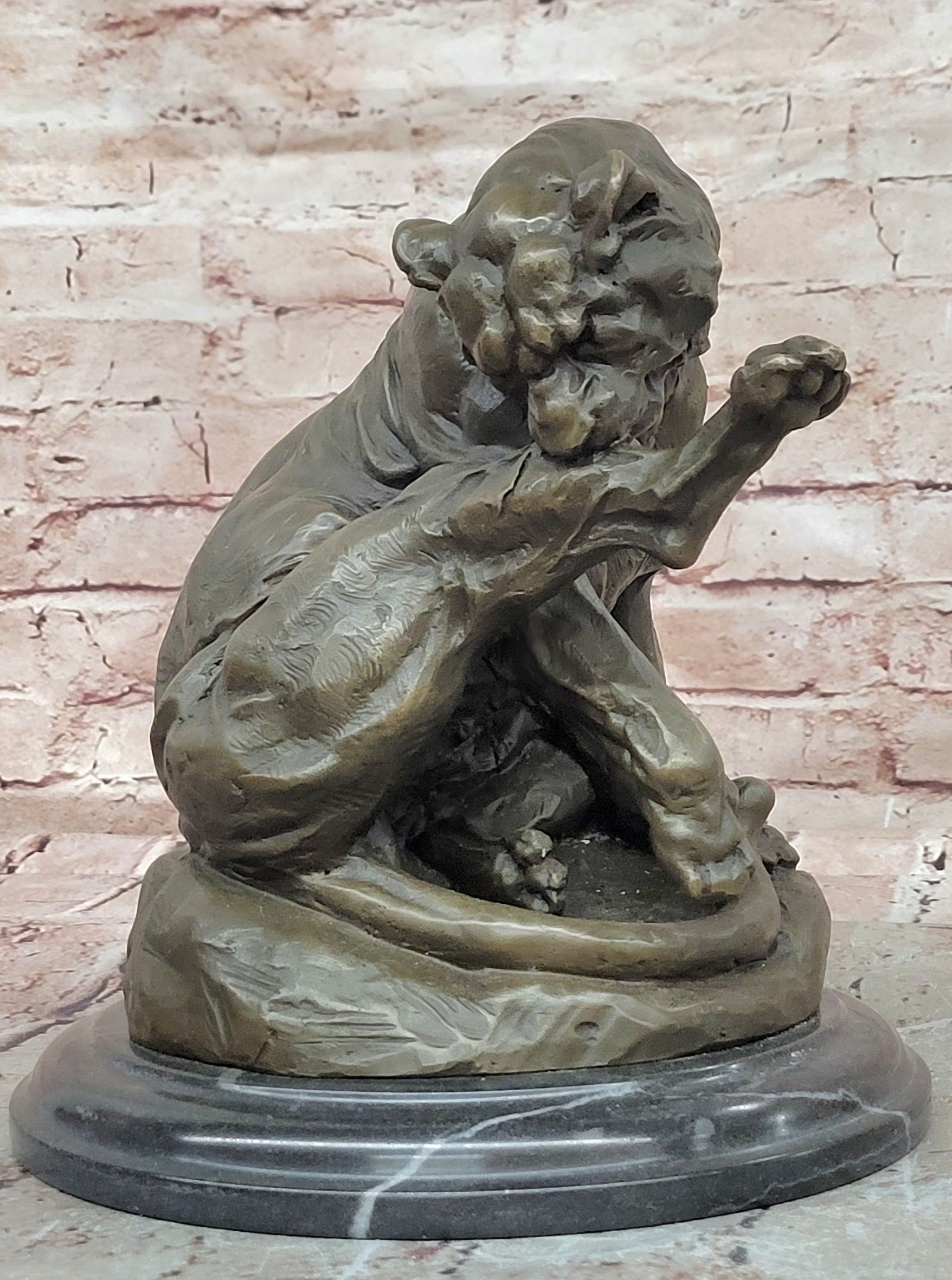 Handcrafted Mountain Lion Bronze Wildlife Sculpture by Merculiano Figurine