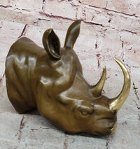 Bronze Rhinoceros Bust with Horns Wildlife