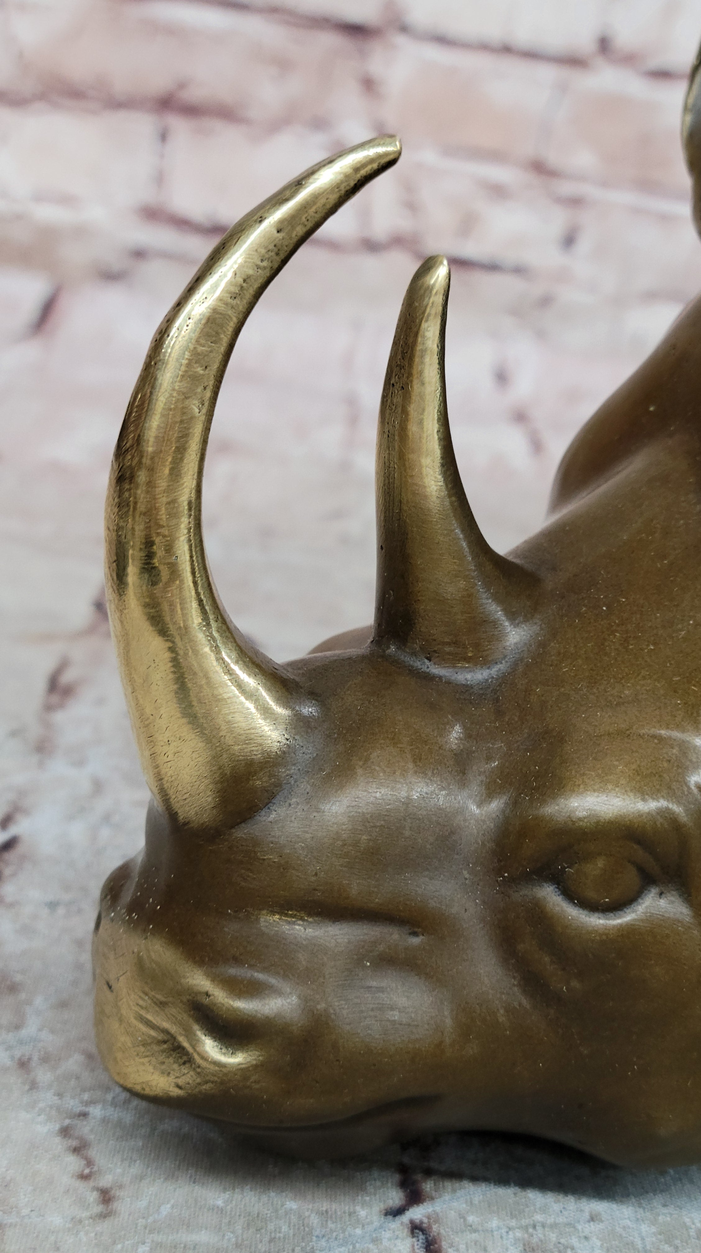 Bronze Rhinoceros Bust with Horns Wildlife