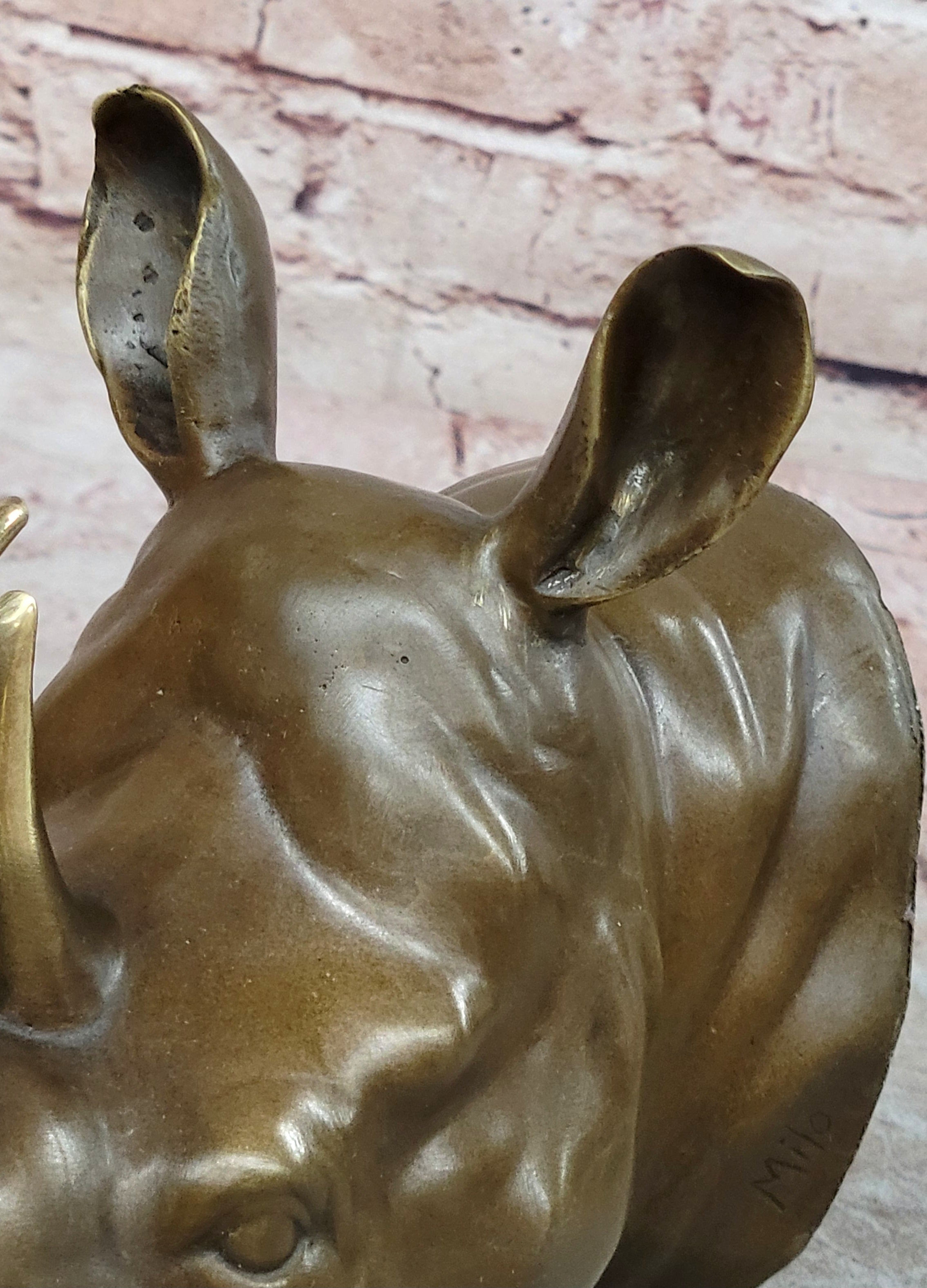 Bronze Rhinoceros Bust with Horns Wildlife