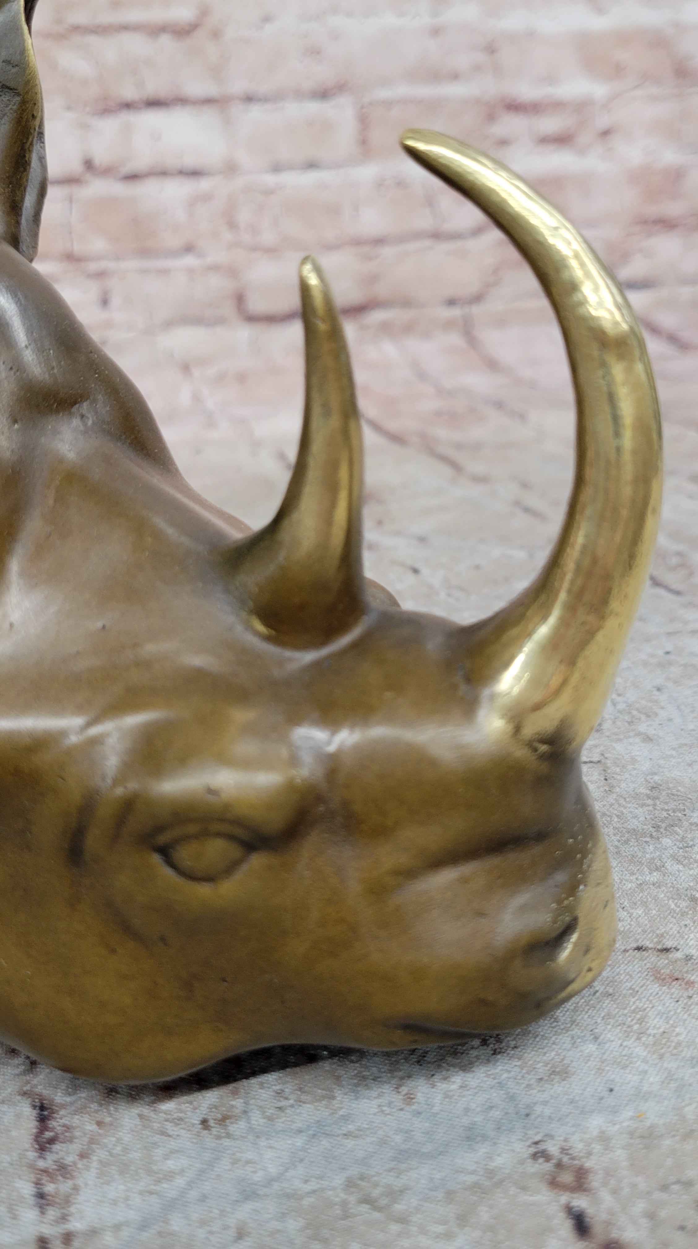 Bronze Rhinoceros Bust with Horns Wildlife