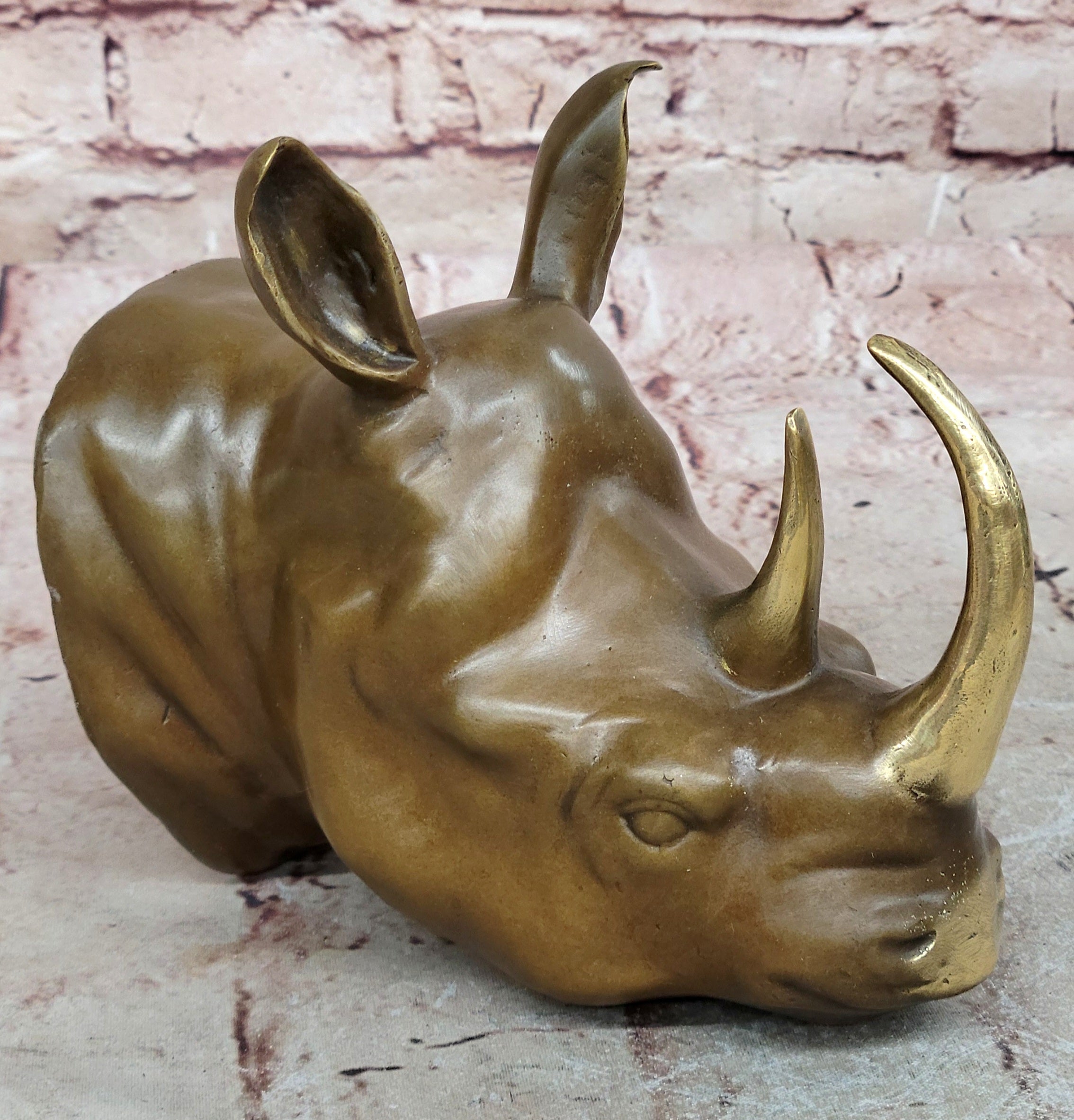 Bronze Rhinoceros Bust with Horns Wildlife