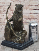 Bear on Boulder Bronze Sculpture on Marble Base