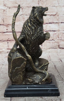 Bear on Boulder Bronze Sculpture on Marble Base