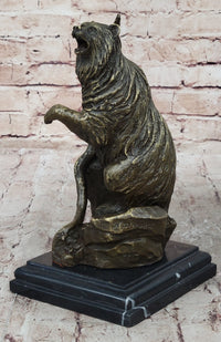 Bear on Boulder Bronze Sculpture on Marble Base
