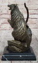 Bear on Boulder Bronze Sculpture on Marble Base