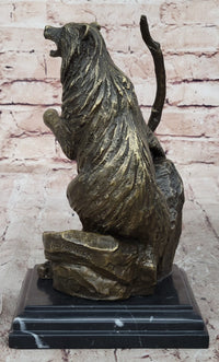 Bear on Boulder Bronze Sculpture on Marble Base