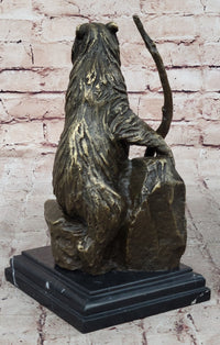Bear on Boulder Bronze Sculpture on Marble Base