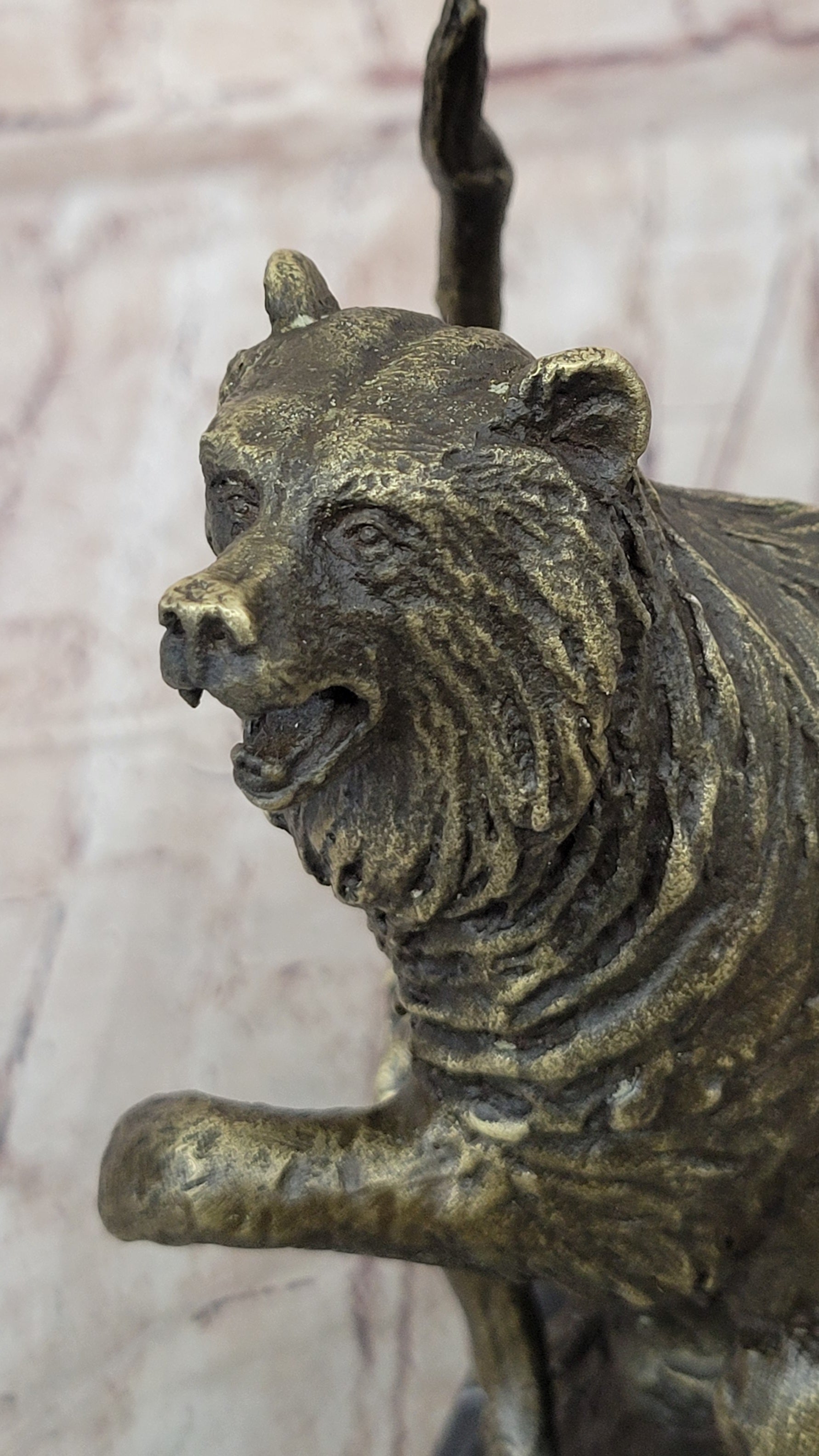 Bear on Boulder Bronze Sculpture on Marble Base
