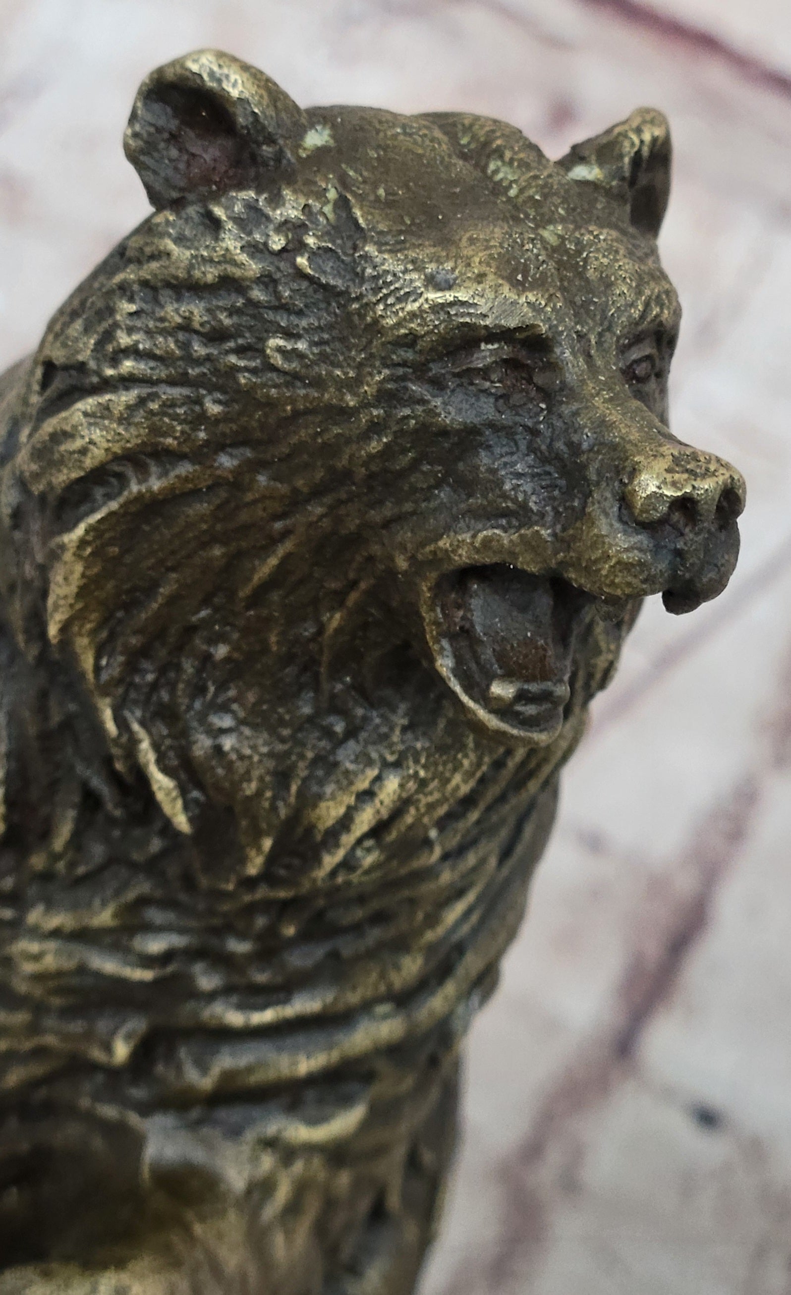 Bear on Boulder Bronze Sculpture on Marble Base