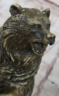 Bear on Boulder Bronze Sculpture on Marble Base