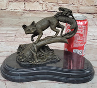 Hot Cast Bronze Fox on Tree Branch Sculpture Signed Art
