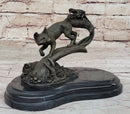 Hot Cast Bronze Fox on Tree Branch Sculpture Signed Art