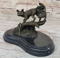 Hot Cast Bronze Fox on Tree Branch Sculpture Signed Art