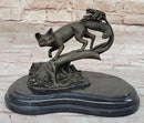 Hot Cast Bronze Fox on Tree Branch Sculpture Signed Art